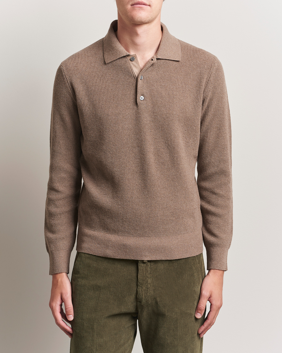 Herre | Trøjer | Canali | Wool/Cashmere Long Sleeve Polo Brown
