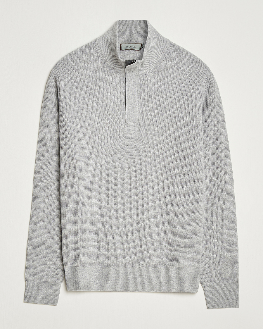 Herre | Trøjer | Canali | Wool/Cashmere Half Zip Light Grey