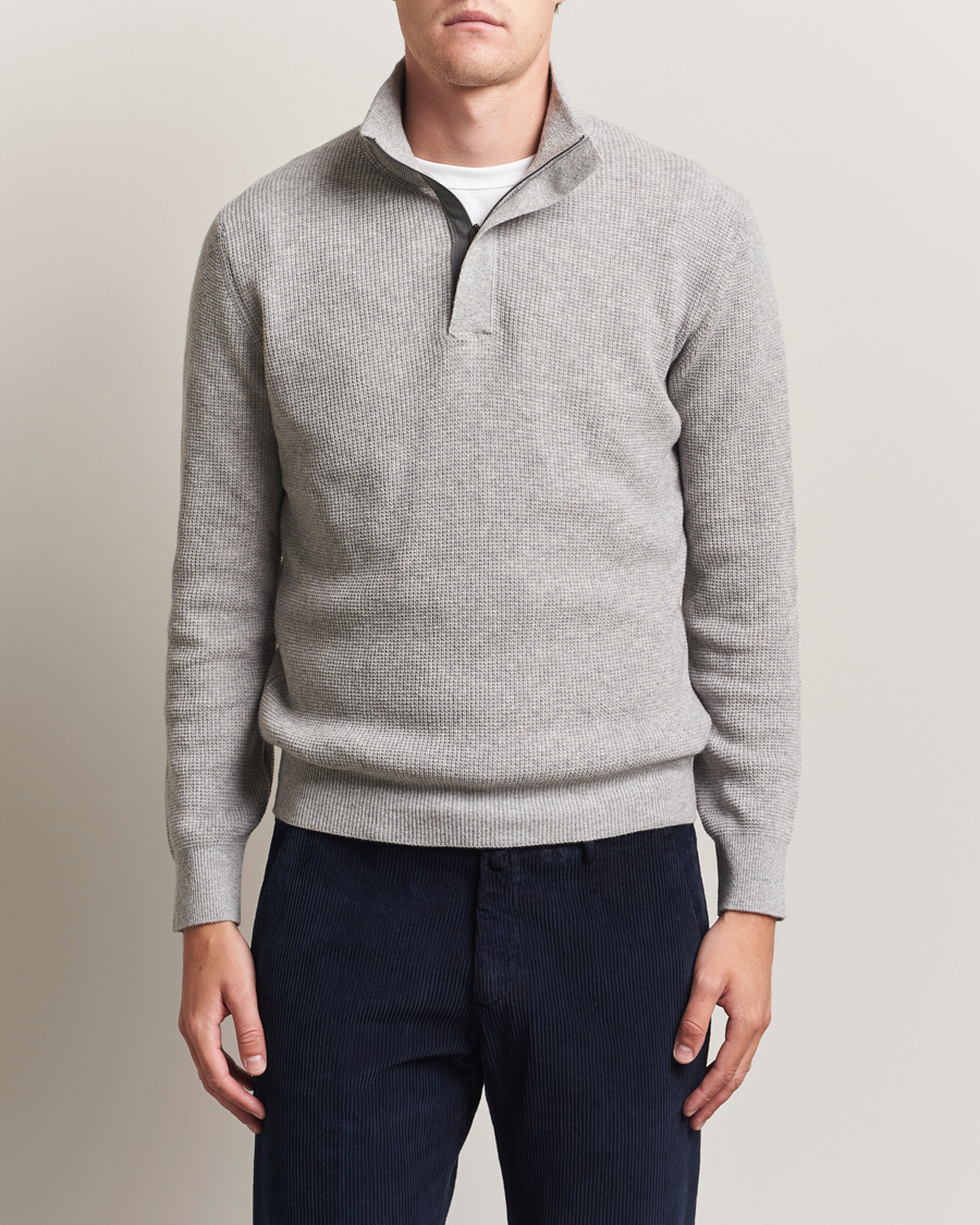 Herre | Trøjer | Canali | Wool/Cashmere Half Zip Light Grey