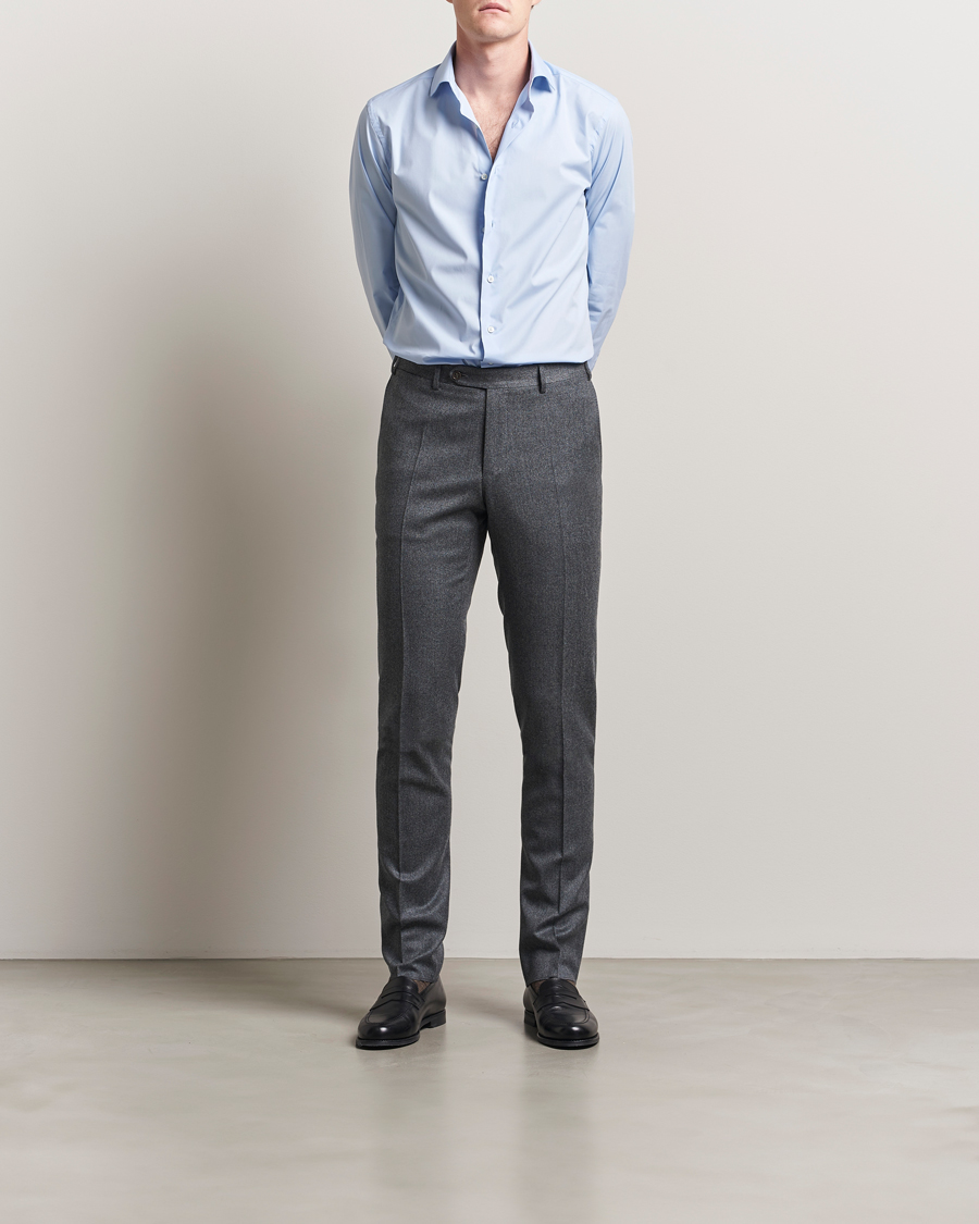 Herre | Bukser | Canali | Slim Fit Flannel Trousers Grey Melange