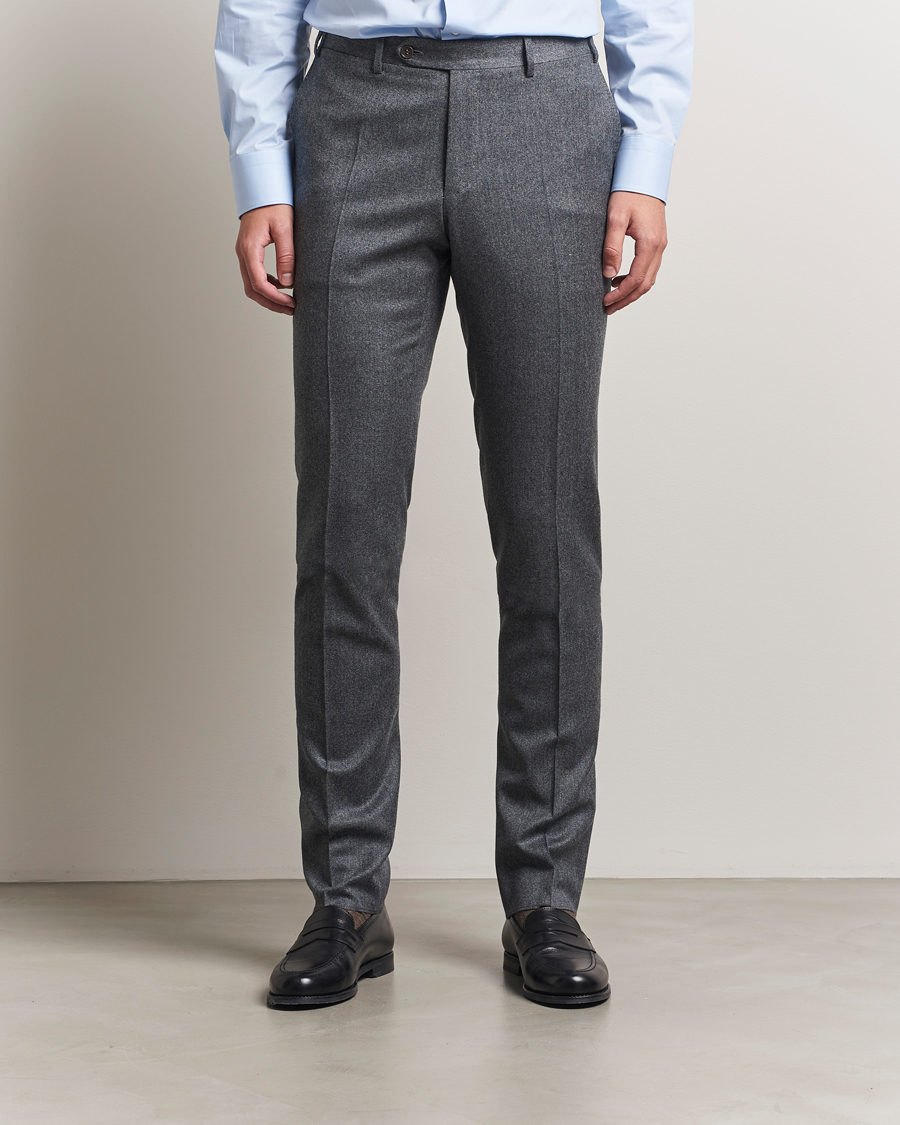 Herre | Bukser | Canali | Slim Fit Flannel Trousers Grey Melange