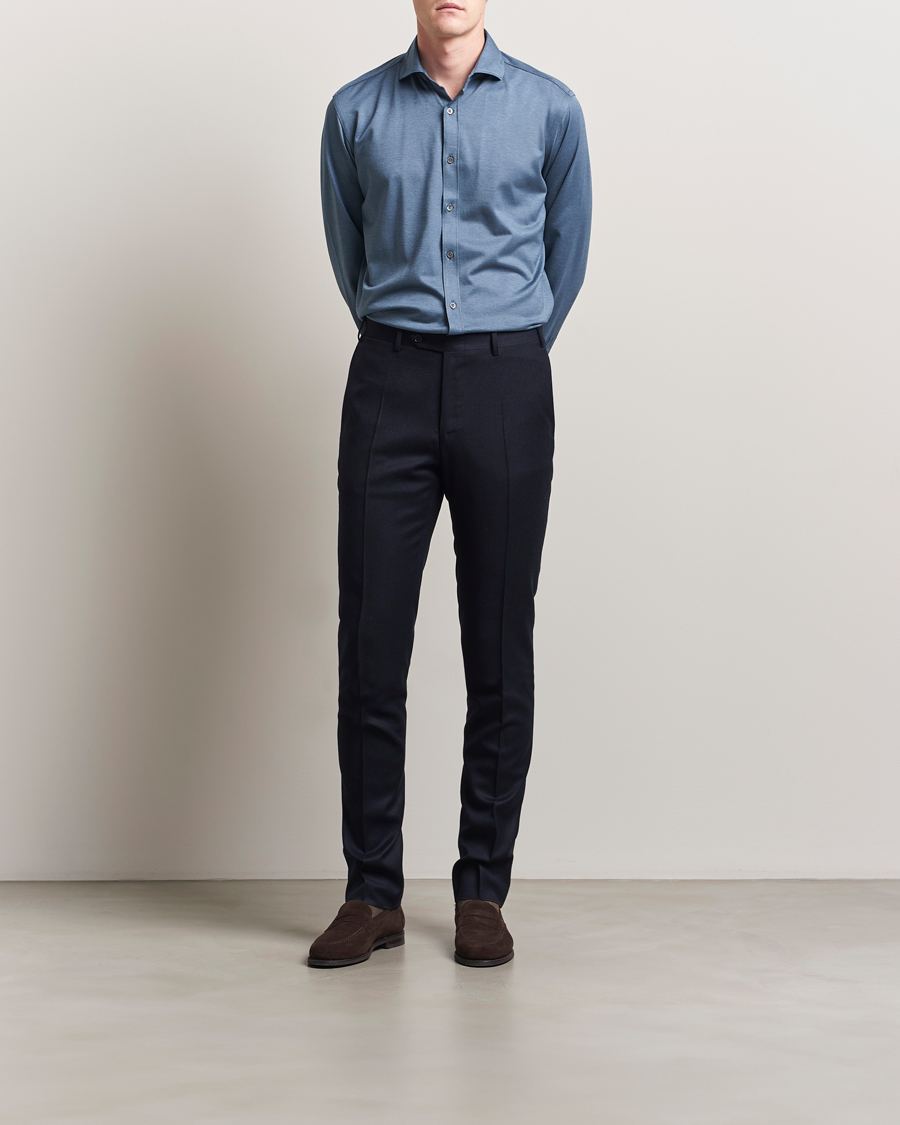 Herre | Bukser | Canali | Slim Fit Flannel Trousers Navy