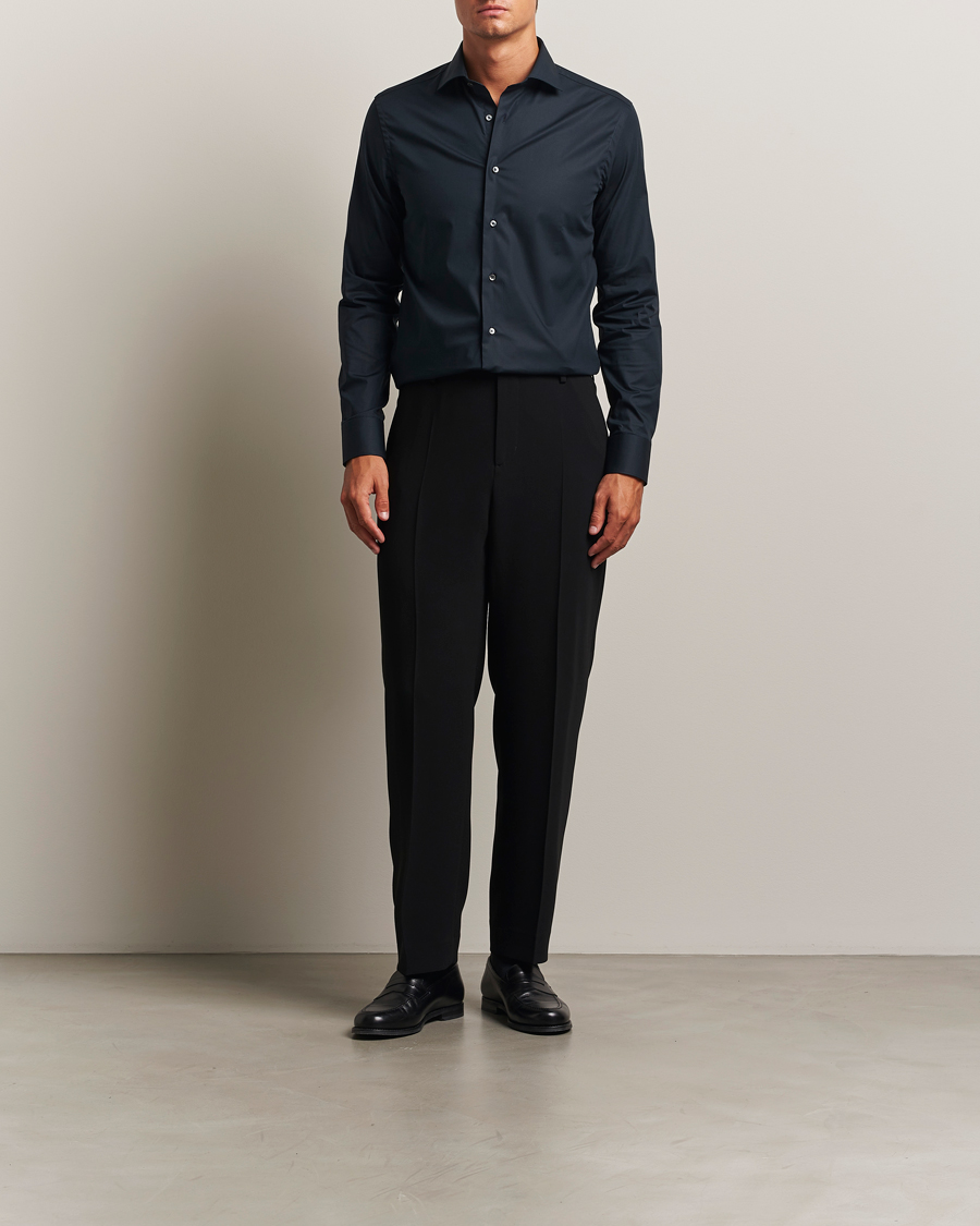 Herre | Skjorter | Canali | Slim Fit Cotton/Stretch Shirt Navy