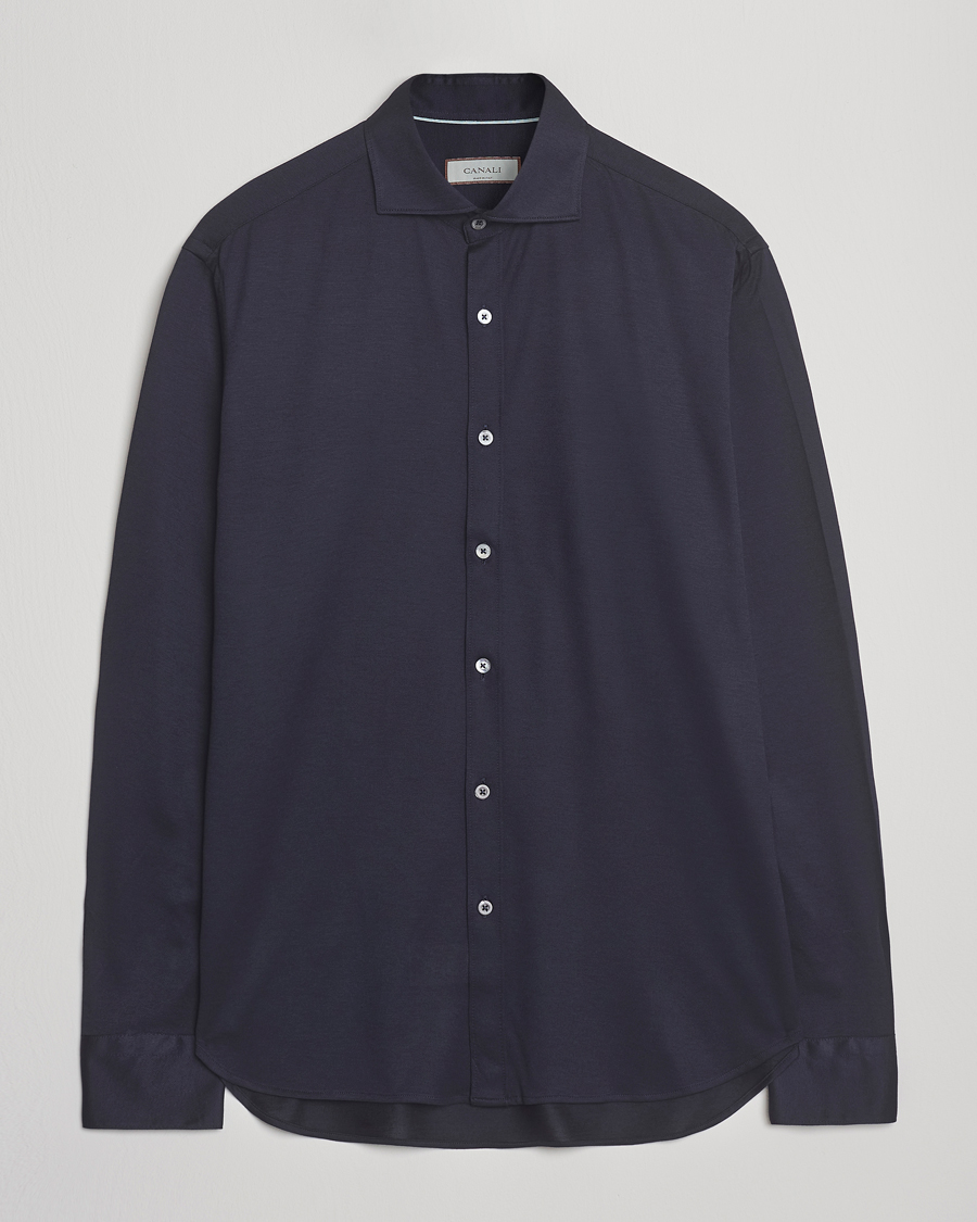 Herre | Skjorter | Canali | Jersey Piquet Shirt Navy
