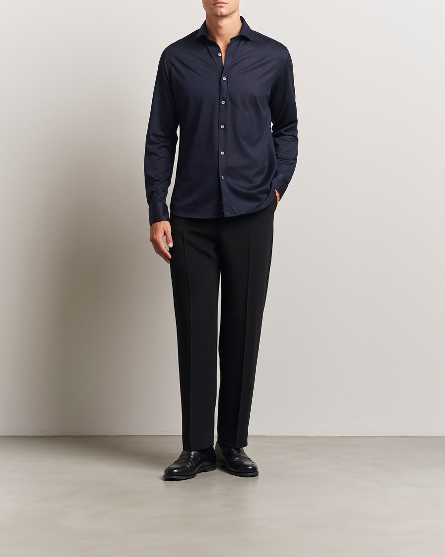 Herre | Skjorter | Canali | Jersey Piquet Shirt Navy