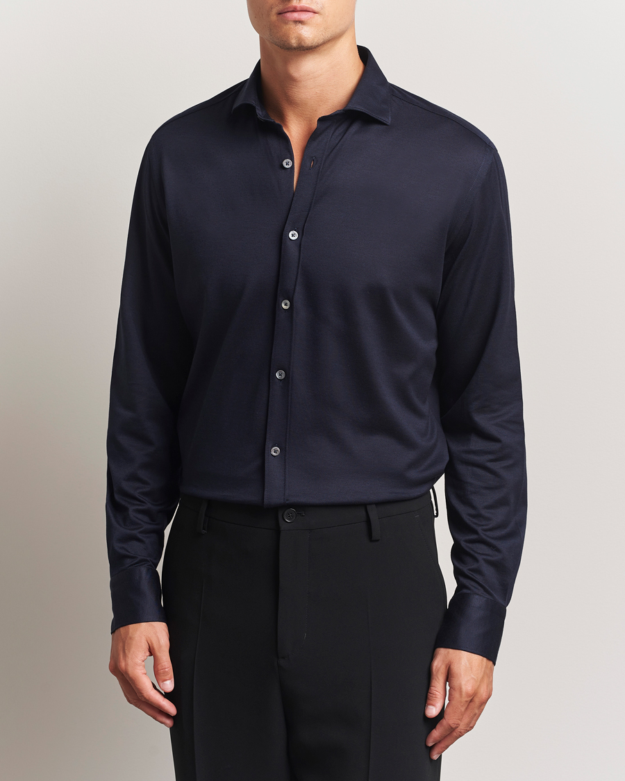 Herre | Skjorter | Canali | Jersey Piquet Shirt Navy