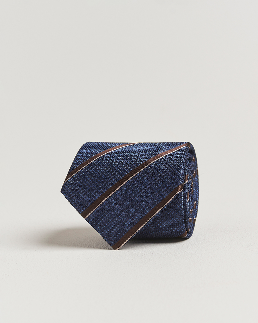 Herre | Slips | Canali | Regimental Stripe Silk Tie Navy/Brown