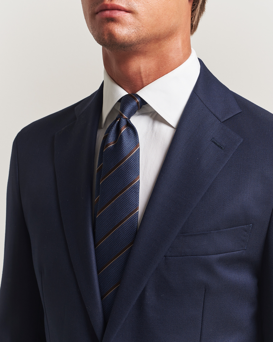 Herre | Slips | Canali | Regimental Stripe Silk Tie Navy/Brown