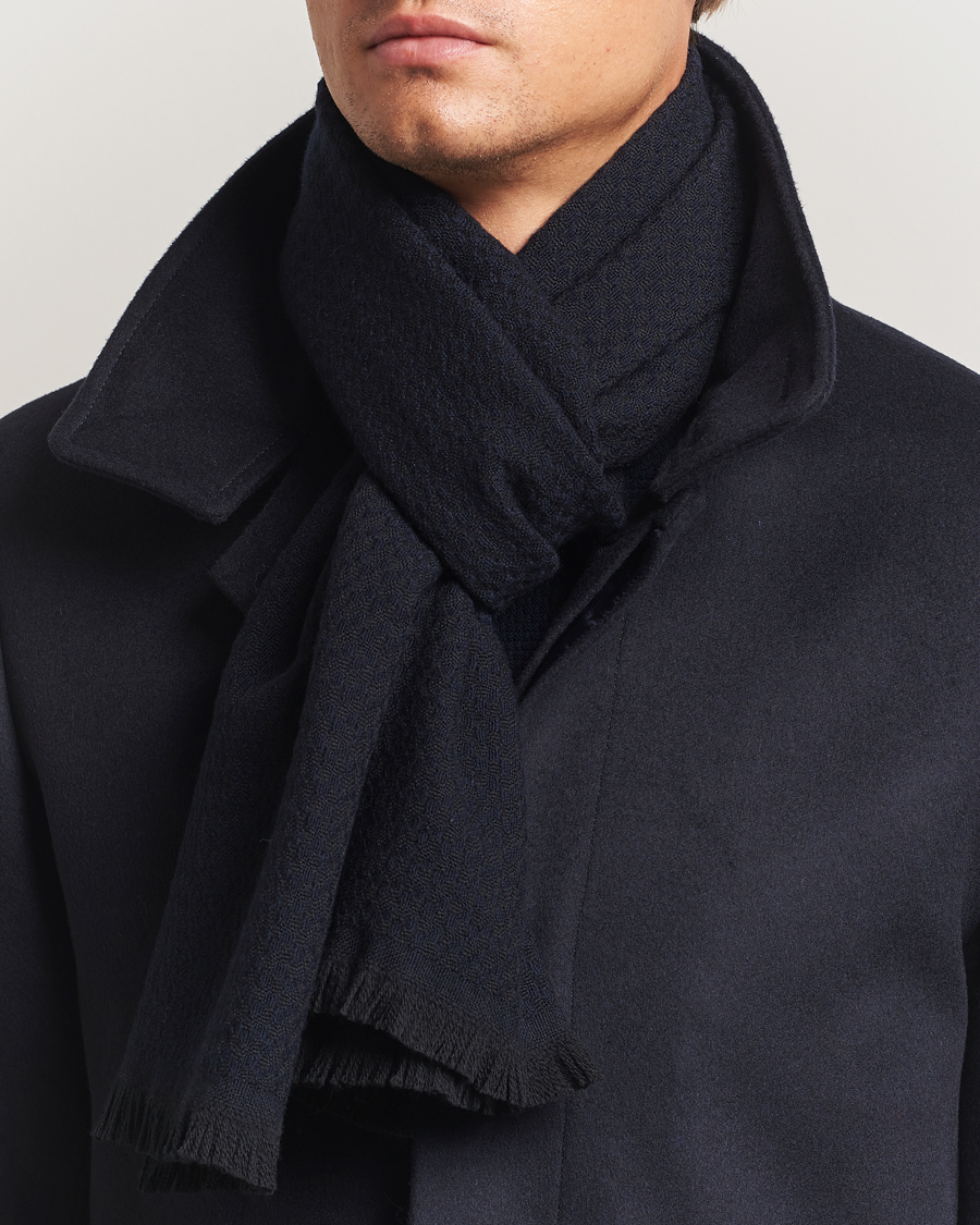 Herre | Tørklæde | Canali | Jacquard Wool Scarf Navy
