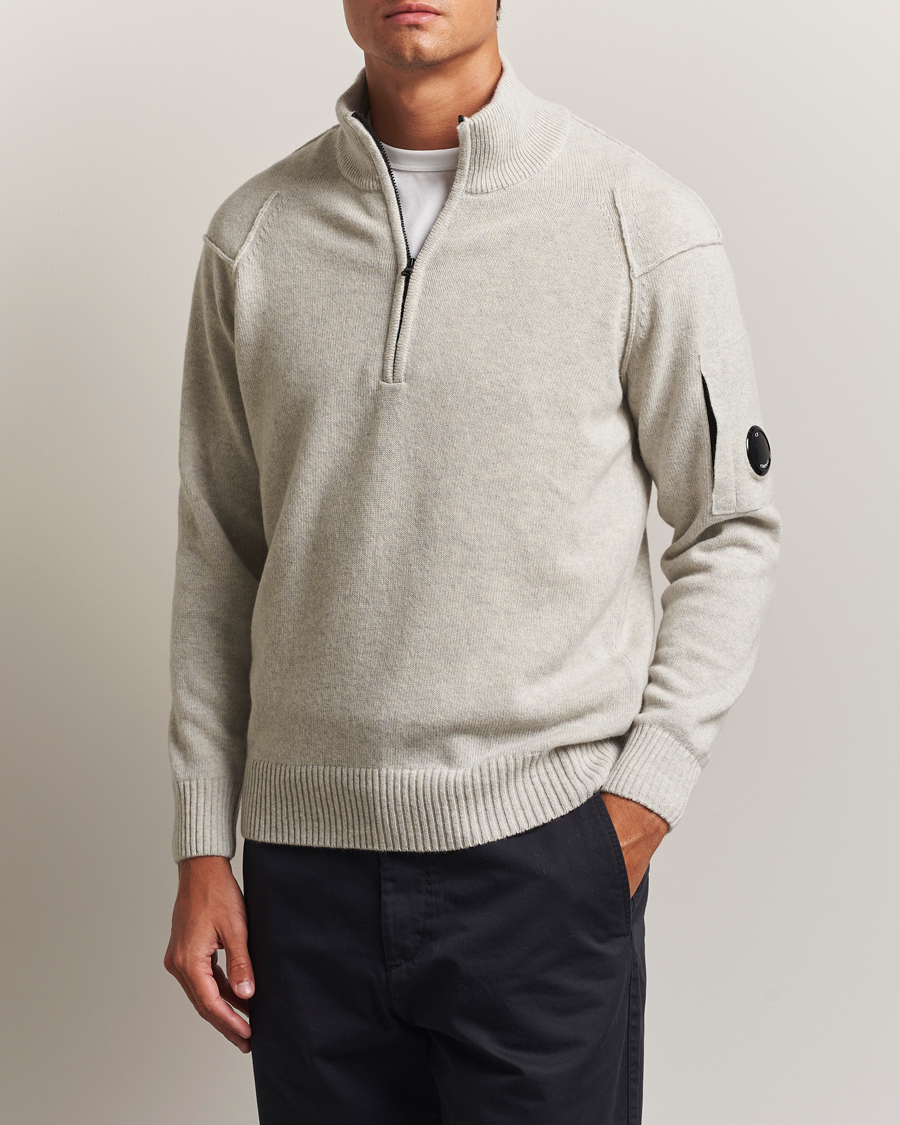 Herre | Trøjer | C.P. Company | Knitted Lambswool Half-Zip Light Grey