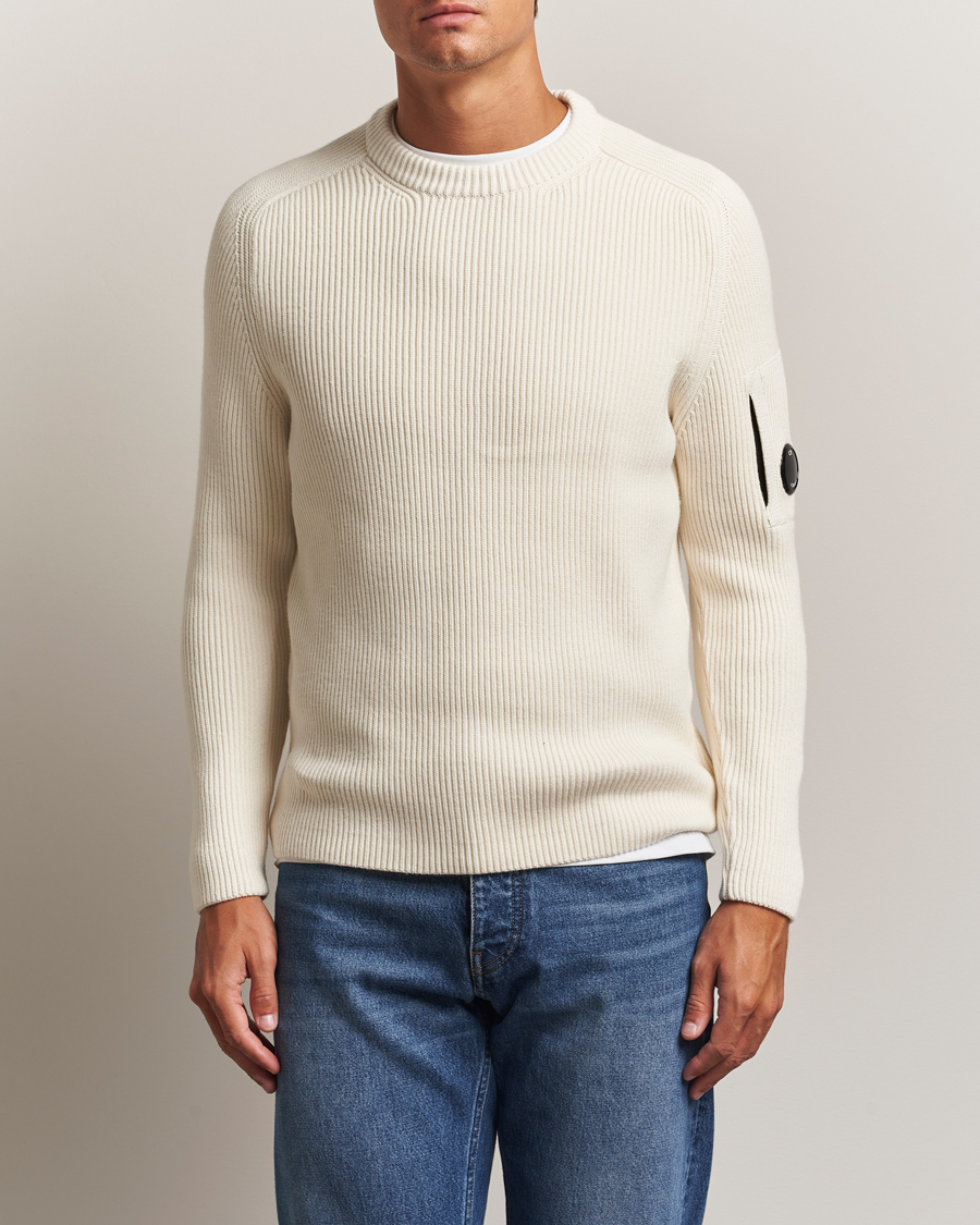 Herre | Trøjer | C.P. Company | Full Rib Knitted Cotton Crew Neck White
