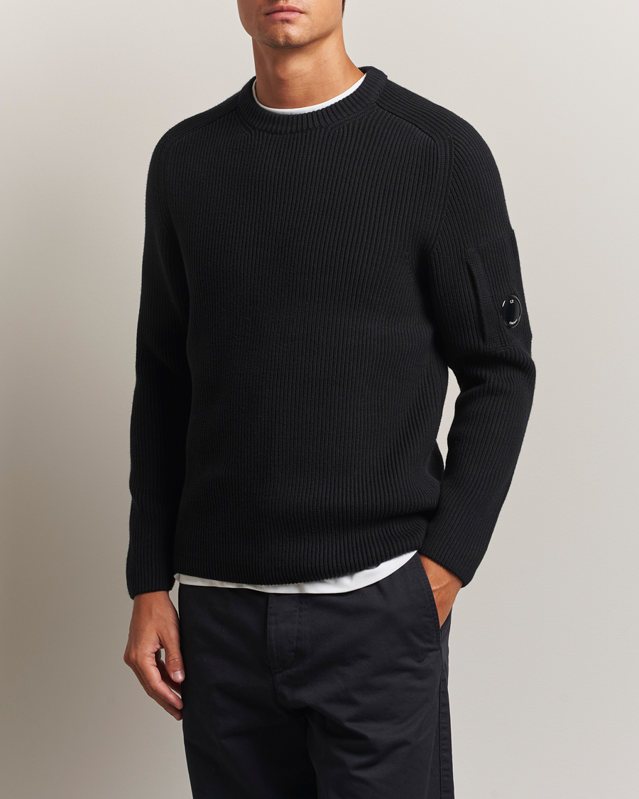 Herre | Trøjer | C.P. Company | Full Rib Knitted Cotton Crew Neck Black
