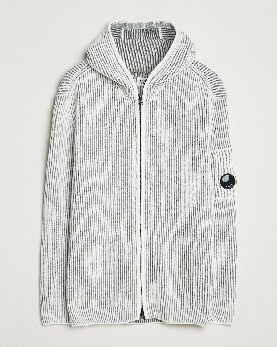 Herre | Trøjer | C.P. Company | Knitted Full Zip Hood White/Grey