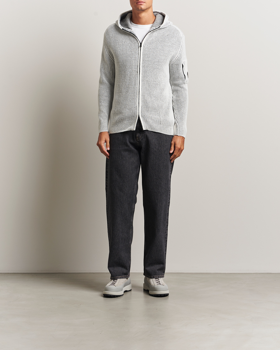 Herre | Trøjer | C.P. Company | Knitted Full Zip Hood White/Grey