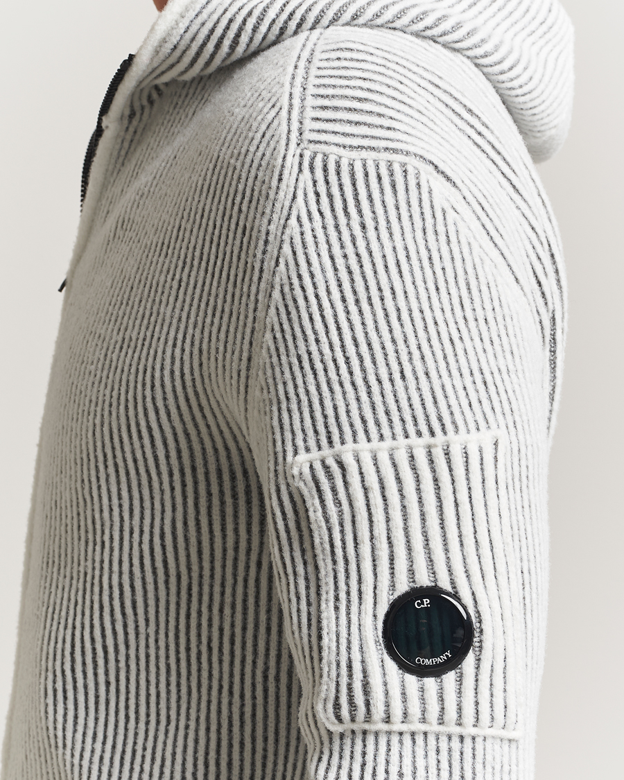 Herre | Trøjer | C.P. Company | Knitted Full Zip Hood White/Grey
