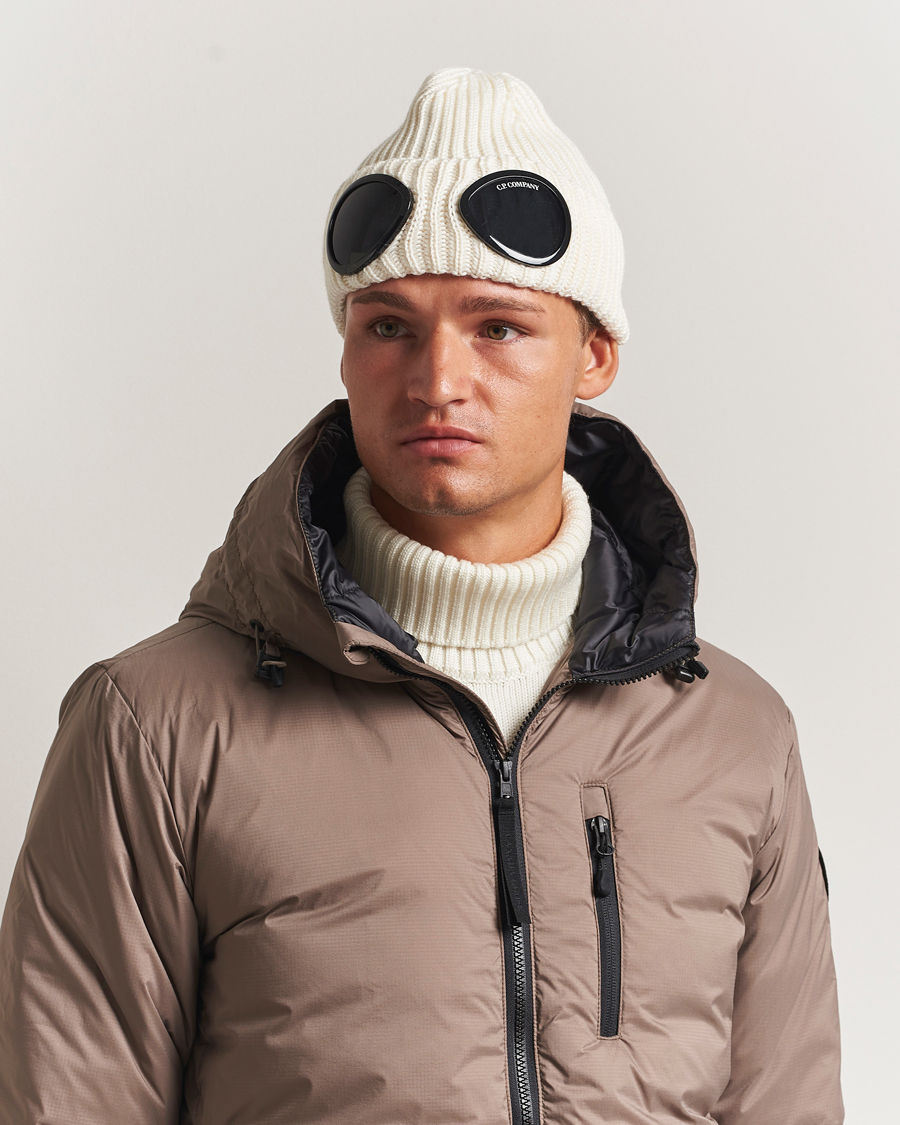 Herre | C.P. Company Knitted Merino Goggle Beanie White | C.P. Company | Knitted Merino Goggle Beanie White