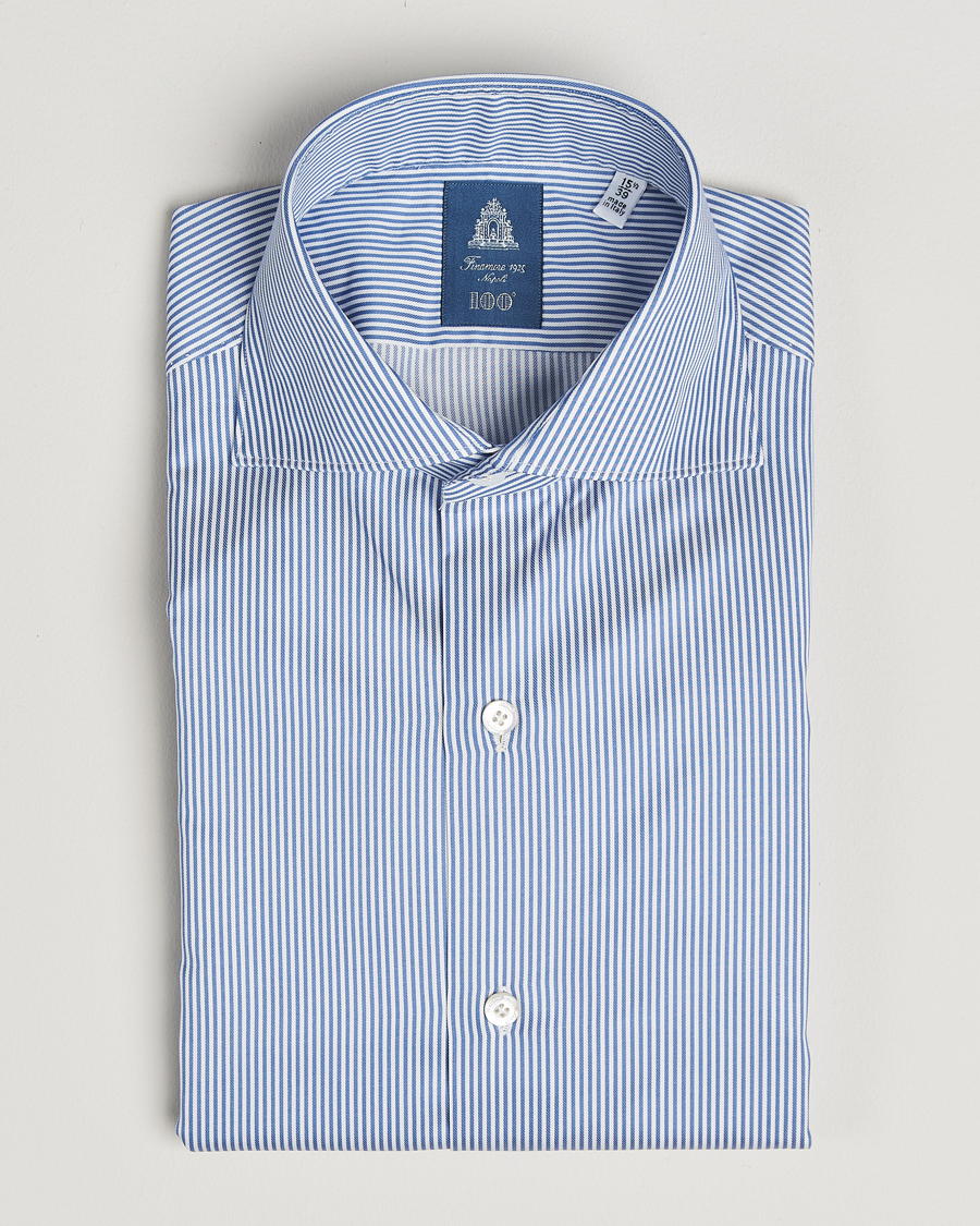 Herre | Skjorter | Finamore Napoli | Milano Slim Cotton Twill Shirt Blue Stripe