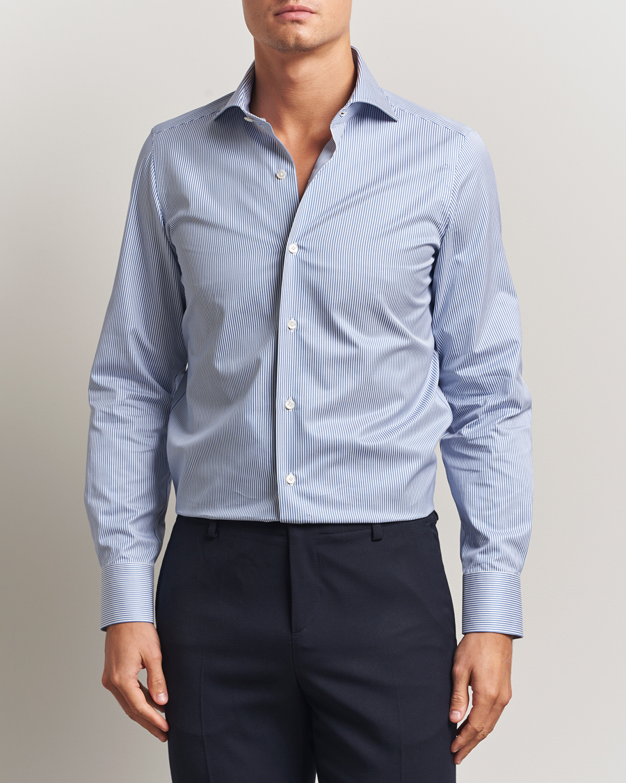 Herre | Skjorter | Finamore Napoli | Milano Slim Cotton Twill Shirt Blue Stripe