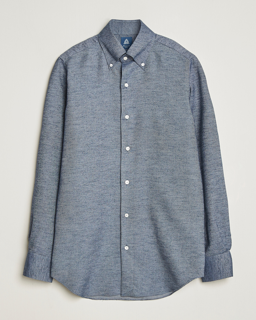 Herre | Skjorter | Finamore Napoli | Milano Slim Cashmere BD Shirt Dark Blue