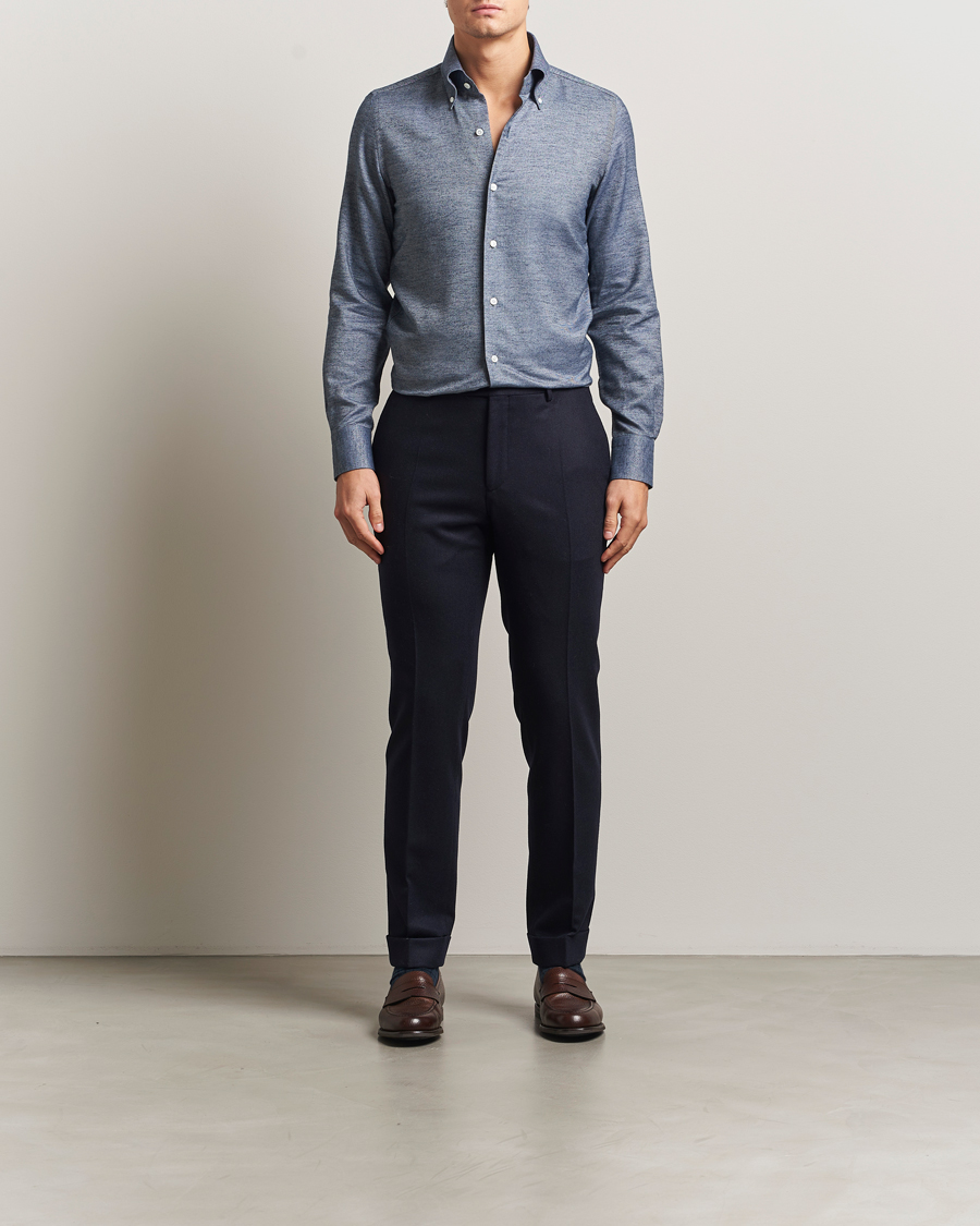 Herre | Skjorter | Finamore Napoli | Milano Slim Cashmere BD Shirt Dark Blue