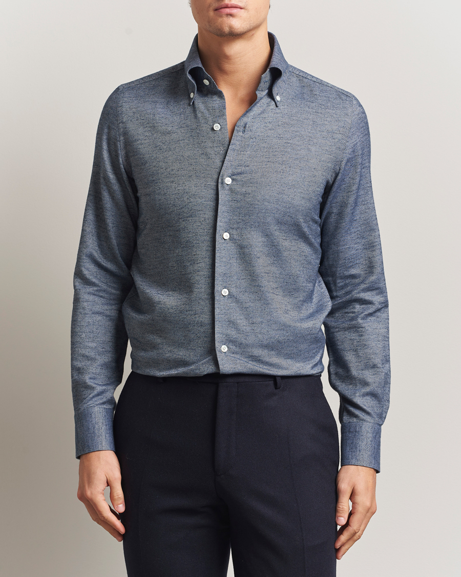Herre | Skjorter | Finamore Napoli | Milano Slim Cashmere BD Shirt Dark Blue