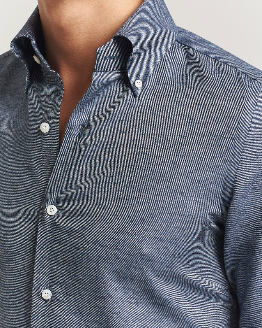 Herre | Skjorter | Finamore Napoli | Milano Slim Cashmere BD Shirt Dark Blue