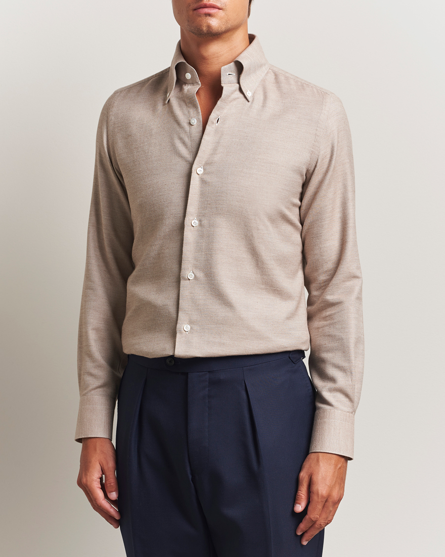 Herre | Skjorter | Finamore Napoli | Milano Slim Cashmere BD Shirt Beige