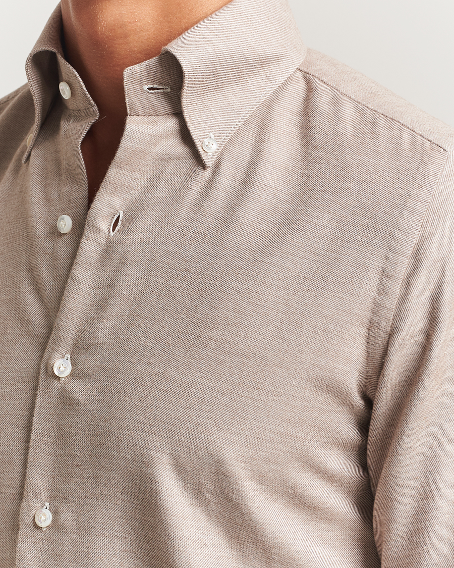 Herre | Skjorter | Finamore Napoli | Milano Slim Cashmere BD Shirt Beige