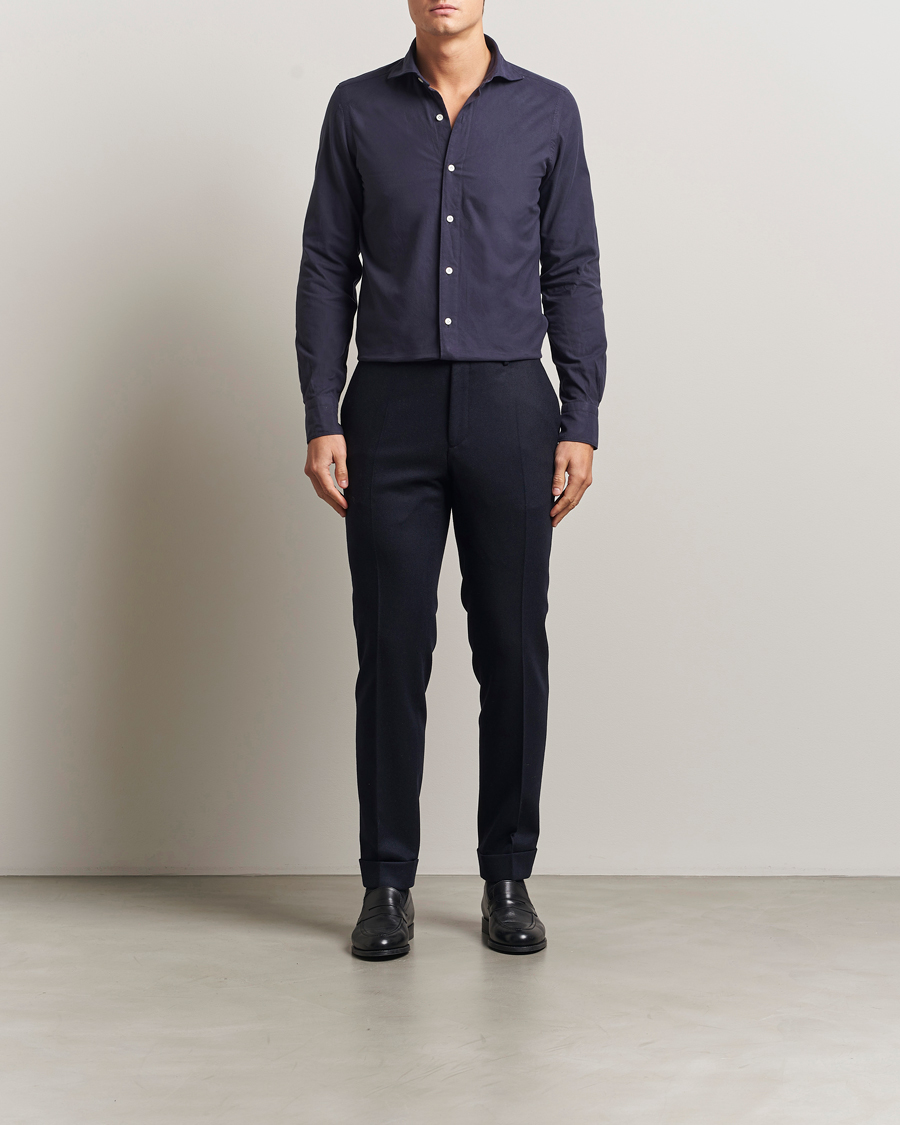 Herre | Skjorter | Finamore Napoli | Gaeta Flannel Sport Shirt Navy