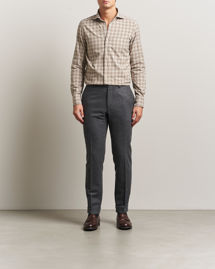 Herre | Skjorter | Finamore Napoli | Gaeta Flannel Sport Shirt Beige Check