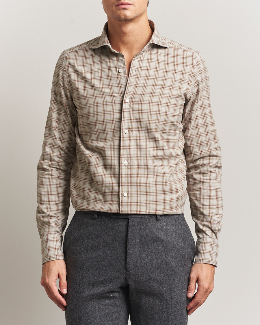 Herre | Skjorter | Finamore Napoli | Gaeta Flannel Sport Shirt Beige Check