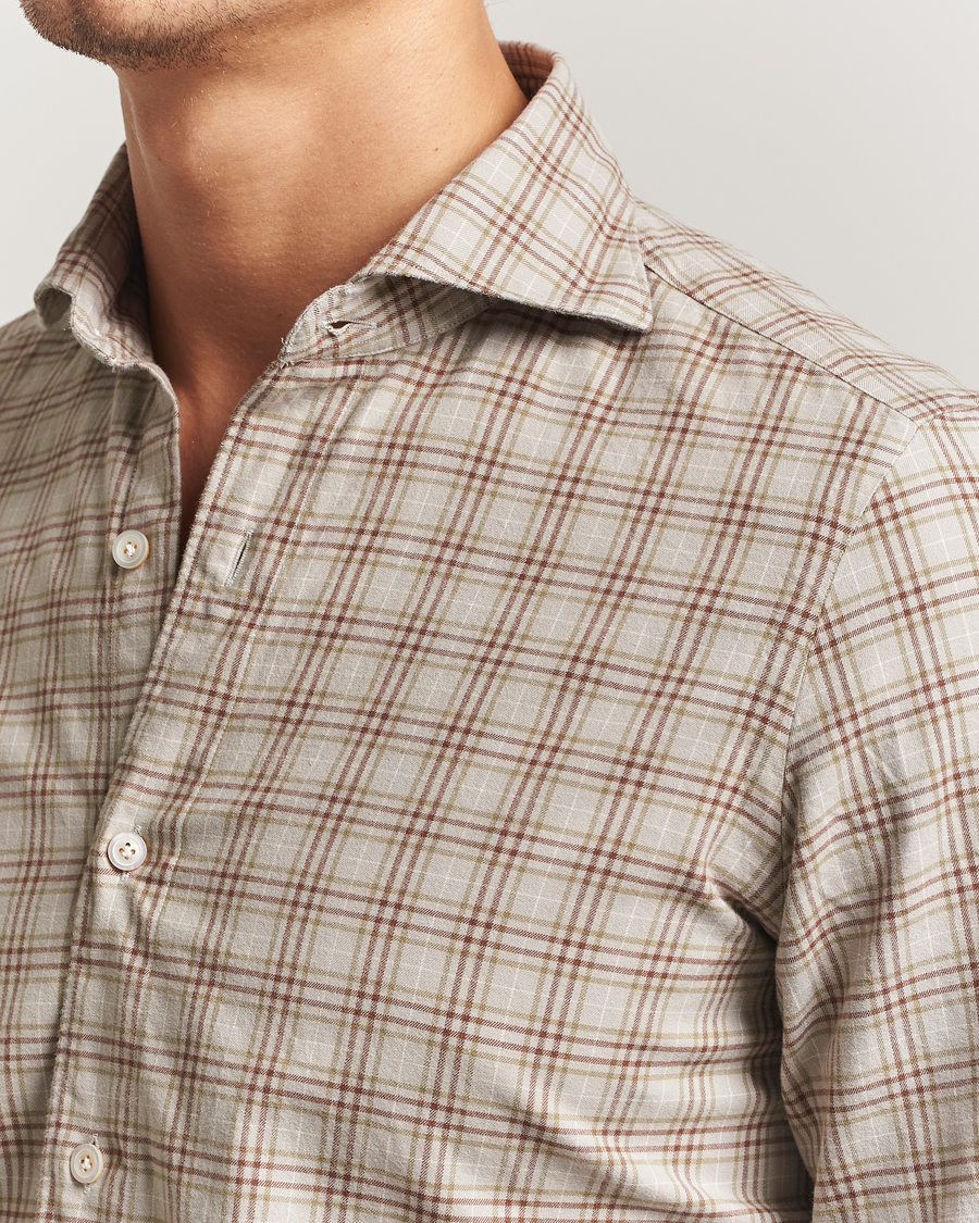 Herre | Skjorter | Finamore Napoli | Gaeta Flannel Sport Shirt Beige Check