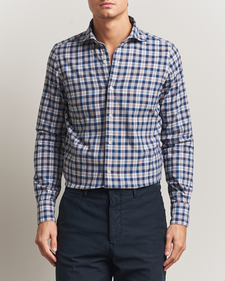 Herre | Skjorter | Finamore Napoli | Gaeta Flannel Sport Shirt Navy Check