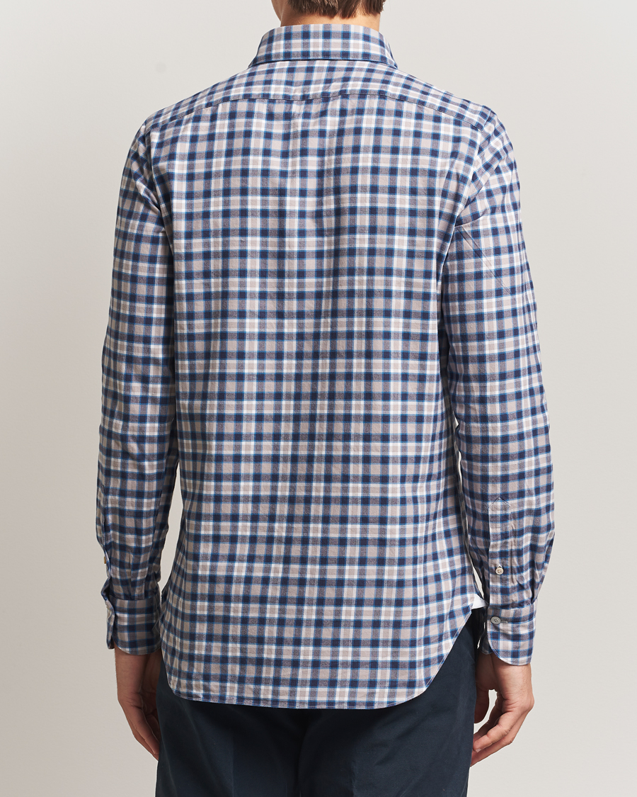 Herre | Skjorter | Finamore Napoli | Gaeta Flannel Sport Shirt Navy Check