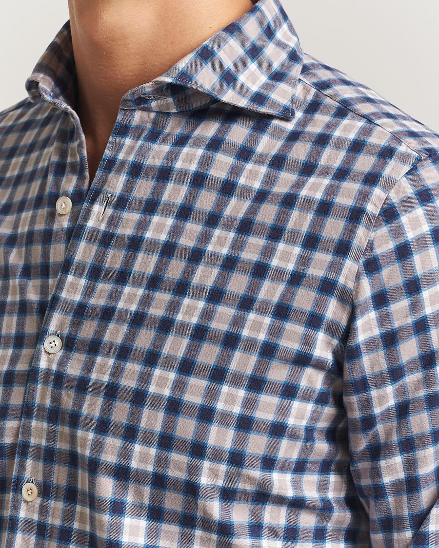 Herre | Skjorter | Finamore Napoli | Gaeta Flannel Sport Shirt Navy Check
