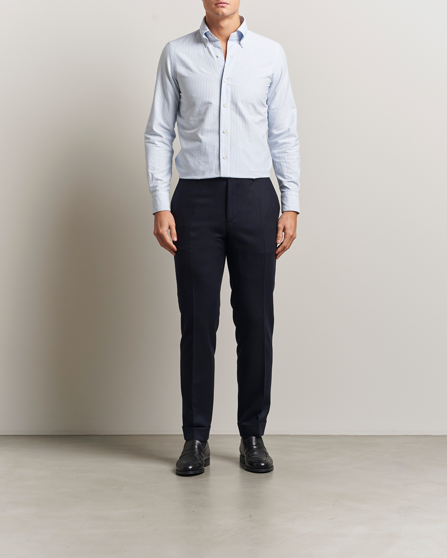 Herre | Skjorter | Finamore Napoli | Gaeta Oxford Button Down Shirt Light Blue Stripe