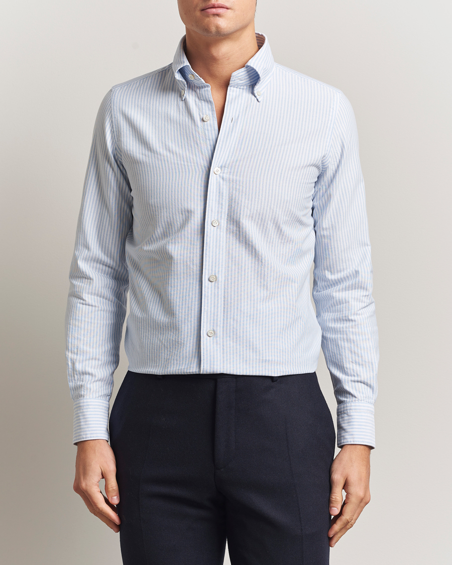 Herre | Skjorter | Finamore Napoli | Gaeta Oxford Button Down Shirt Light Blue Stripe