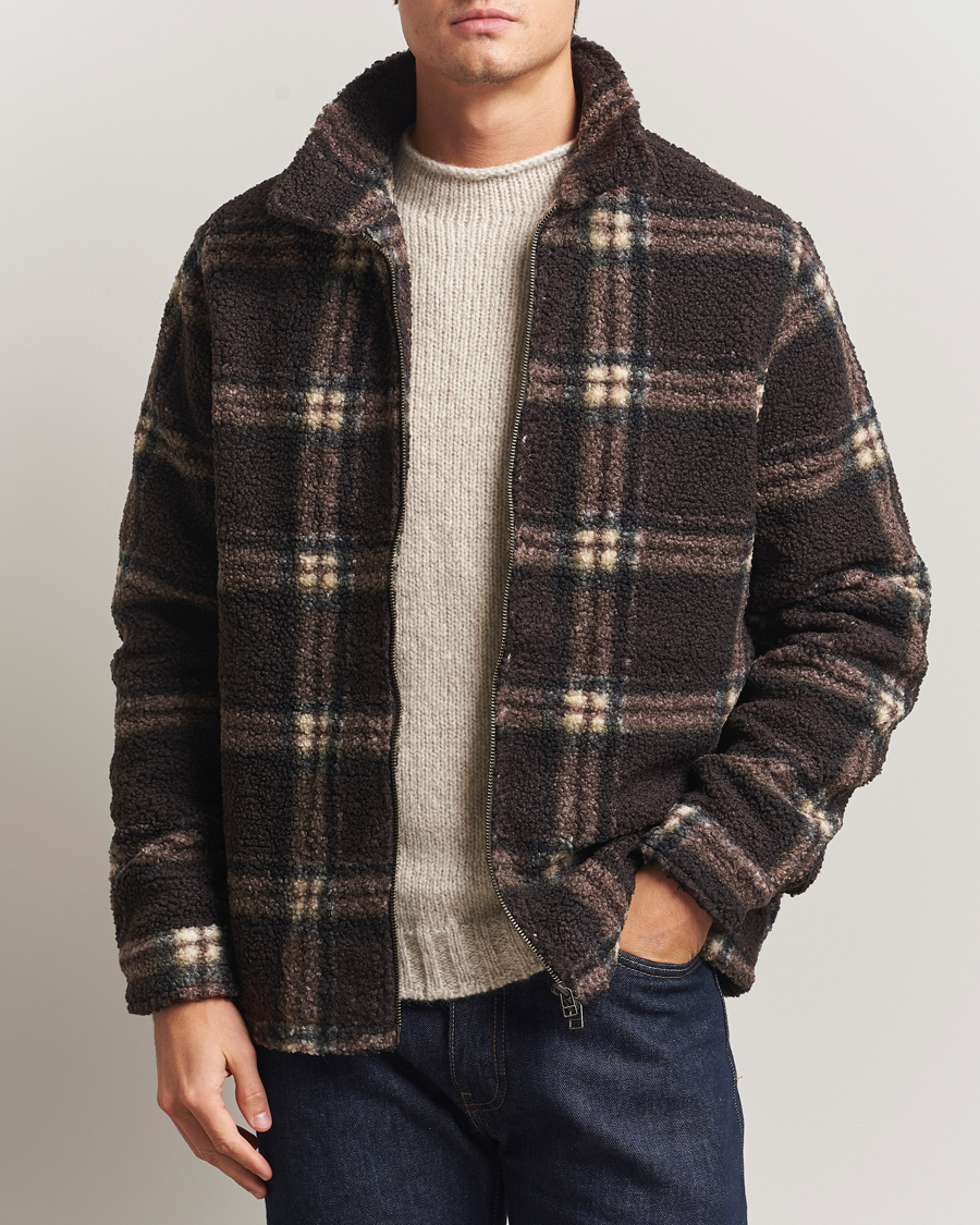 Herre | Trøjer | Forét | Cabin Check Zip Fleece Brown