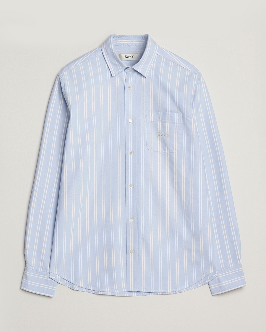Herre | Skjorter | Forét | Juno Embroidered Oxford Shirt Light Blue Stripe