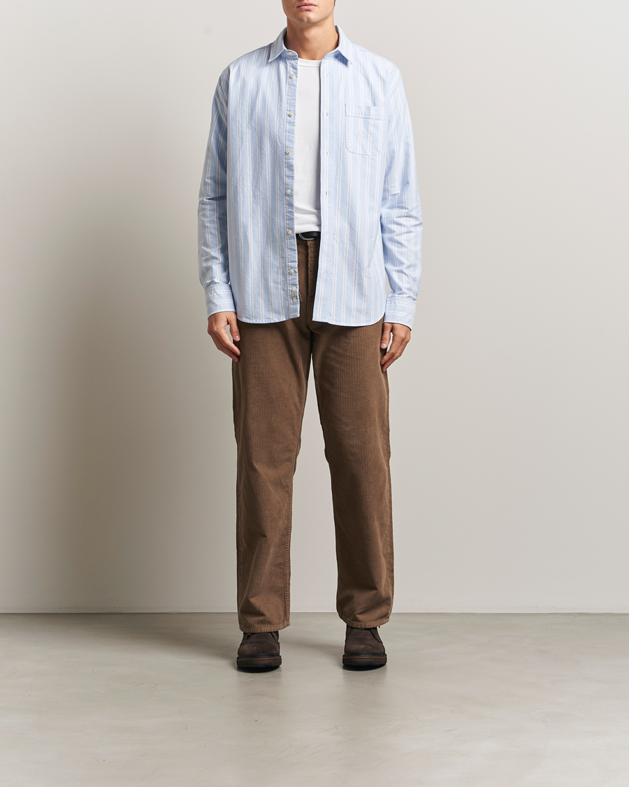 Herre | Skjorter | Forét | Juno Embroidered Oxford Shirt Light Blue Stripe