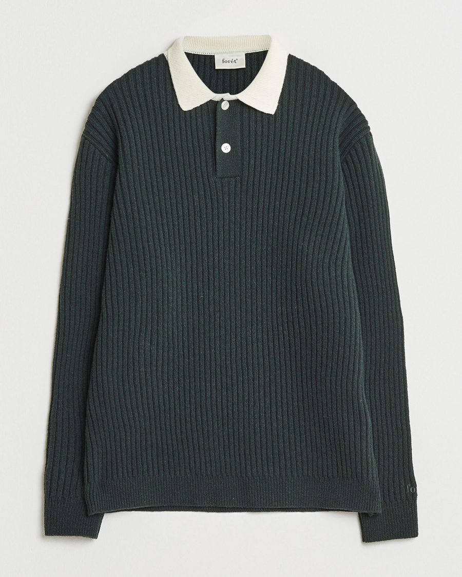 Herre | Trøjer | Forét | Sow Rib Polo Knit Dark Green