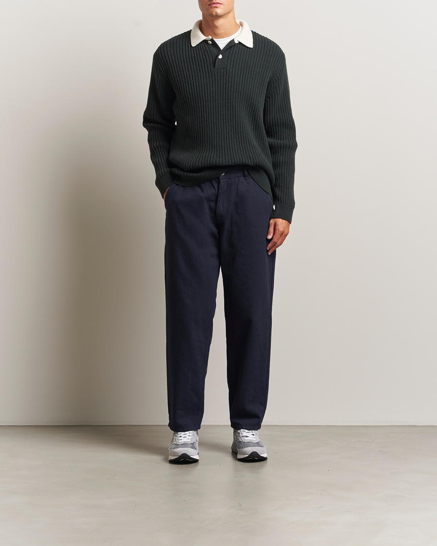 Herre | Trøjer | Forét | Sow Rib Polo Knit Dark Green