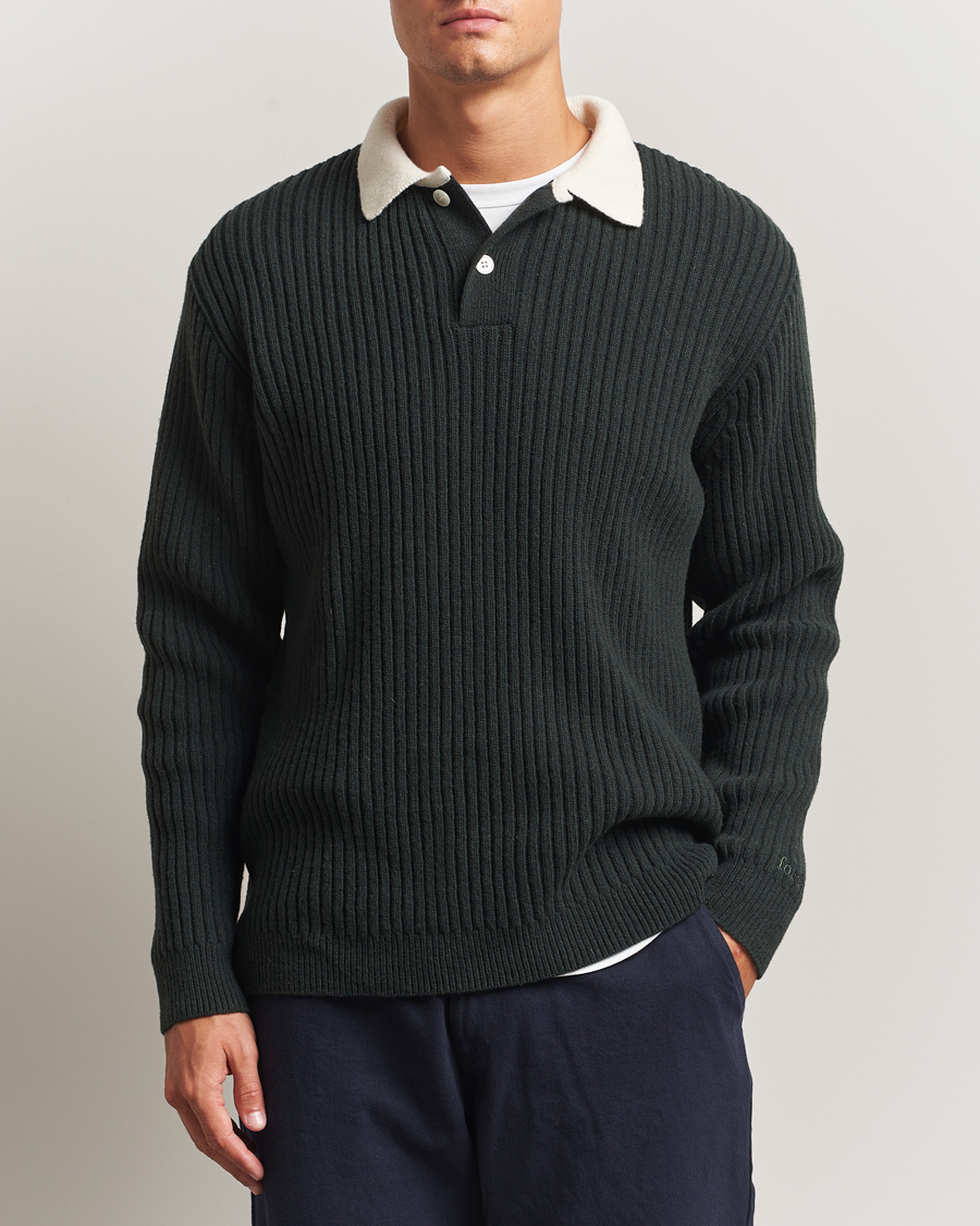 Herre | Trøjer | Forét | Sow Rib Polo Knit Dark Green