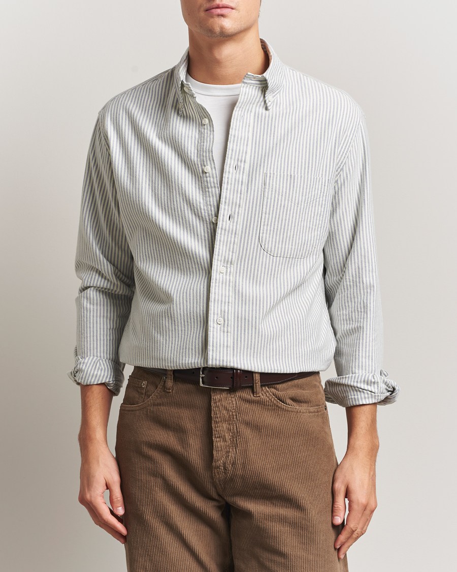 Herre | Skjorter | Gitman Vintage | Brushed Oxford Button Down Shirt Blue Stripe