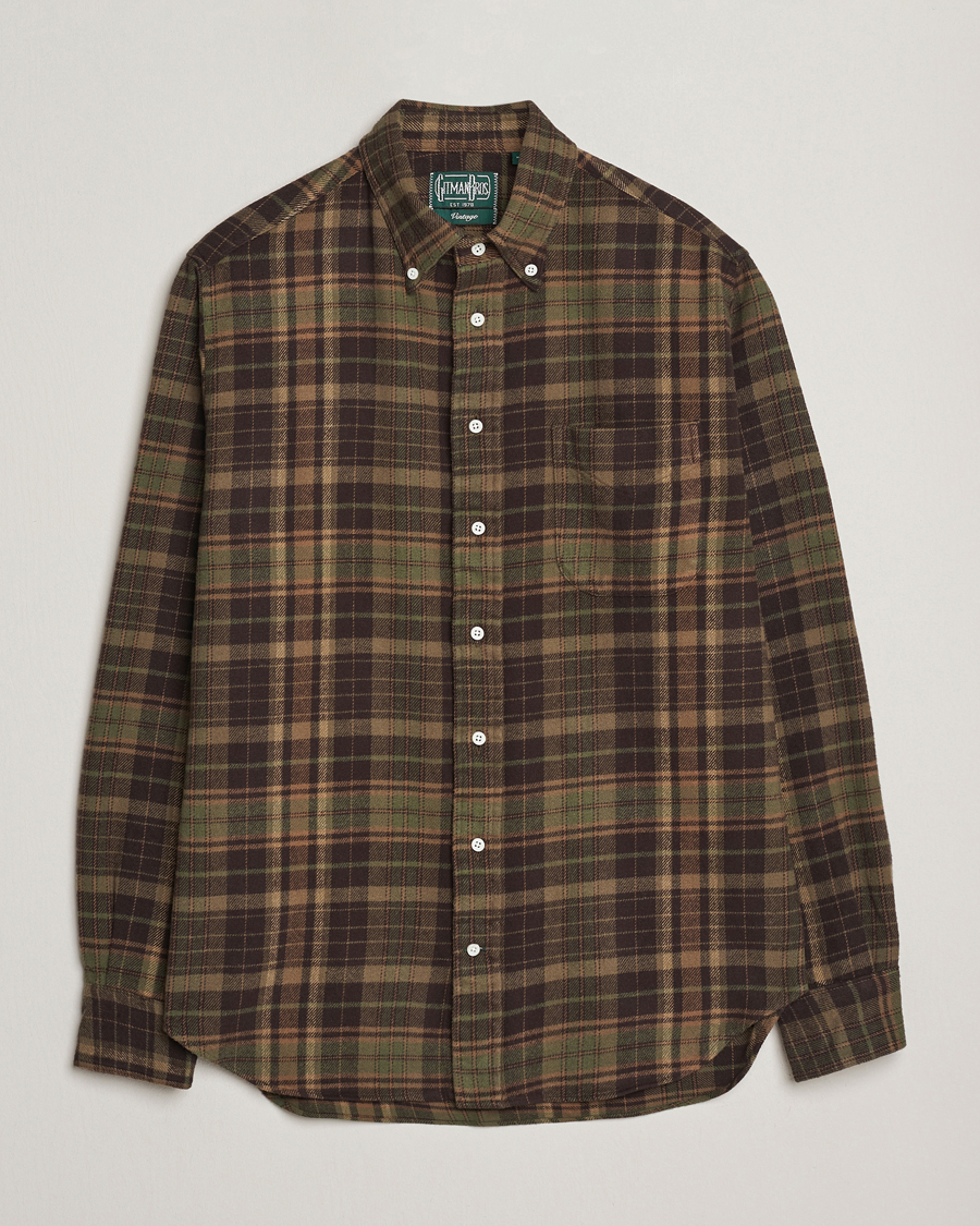 Herre | Skjorter | Gitman Vintage | Brushed Winter Madras Button Down Shirt Brown/Olive