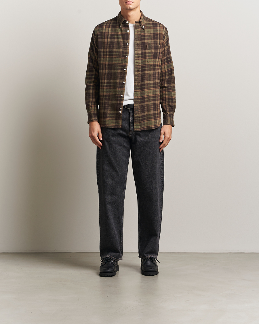 Herre | Skjorter | Gitman Vintage | Brushed Winter Madras Button Down Shirt Brown/Olive