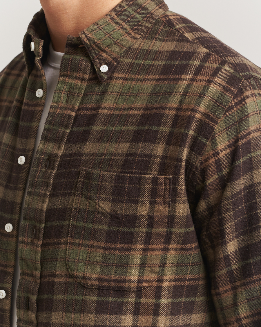 Herre | Skjorter | Gitman Vintage | Brushed Winter Madras Button Down Shirt Brown/Olive