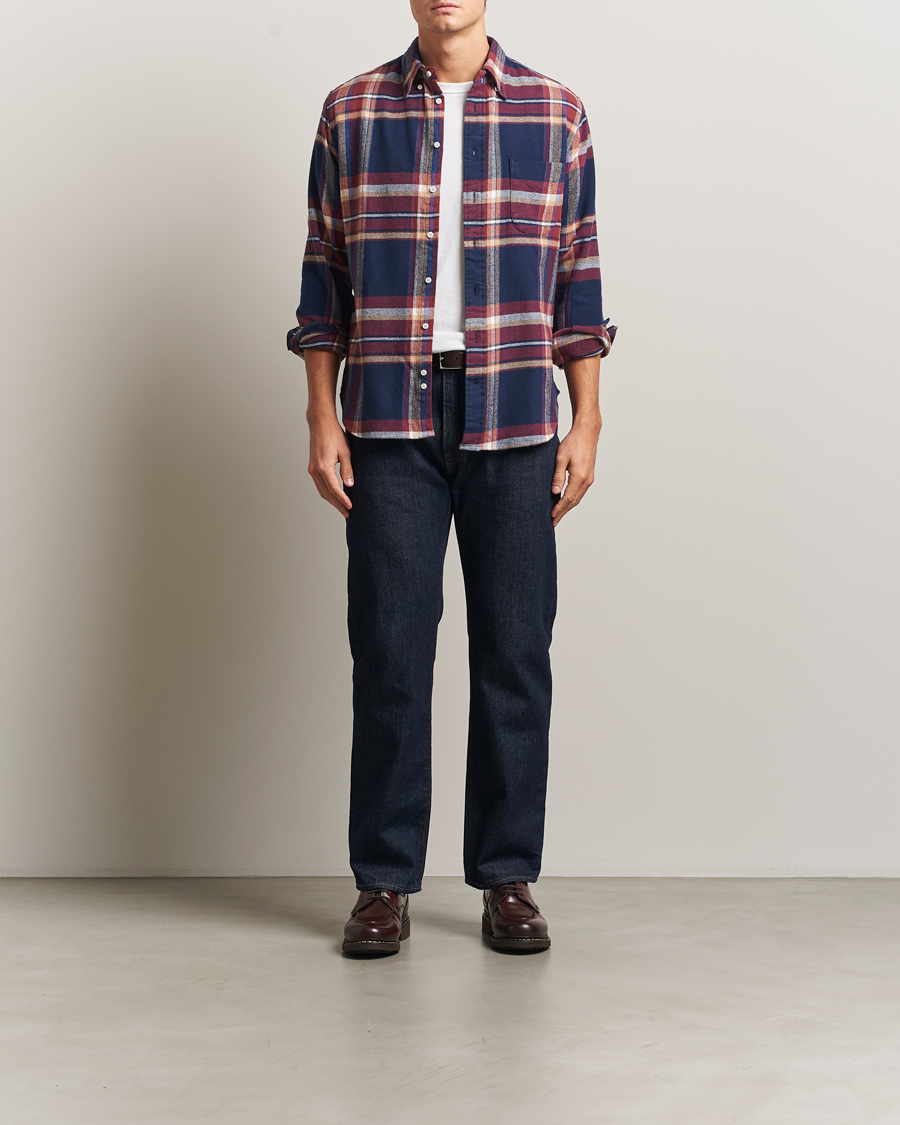 Herre | Skjorter | Gitman Vintage | Brushed Winter Madras Button Down Shirt Rose/Navy