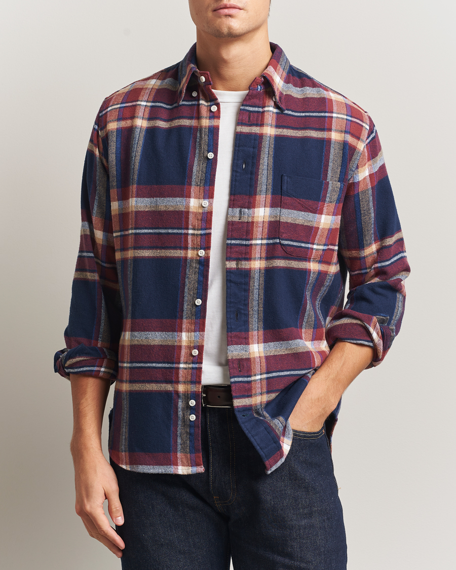 Herre | Skjorter | Gitman Vintage | Brushed Winter Madras Button Down Shirt Rose/Navy