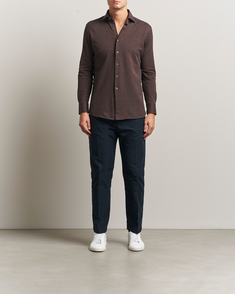 Herre | Skjorter | Grigio | Cotton Jersey Shirt Dark Brown